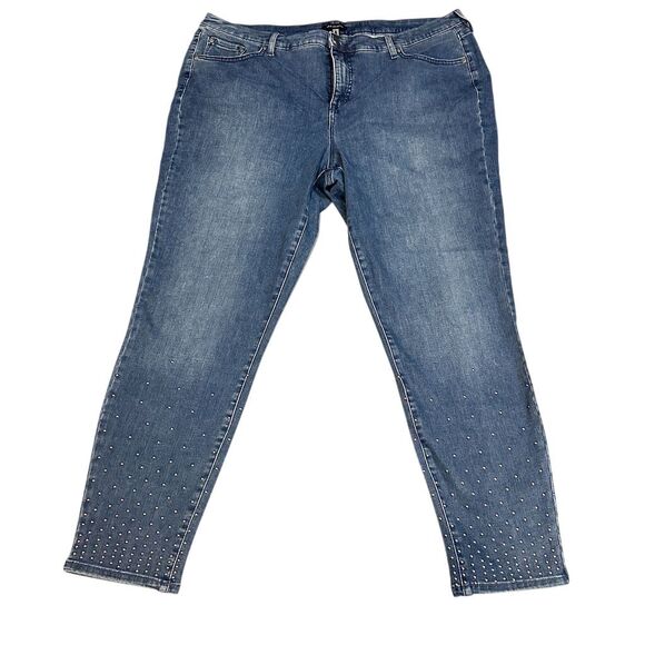 H by Halston Women's Plus Size 20 Blue Rhinestone Ankle Jeans - Picture 1 of 10